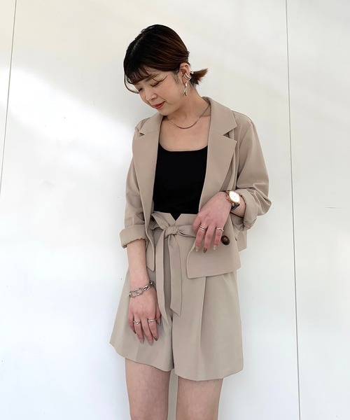 FREE'S MART（フリーズマート）の「【Sシリーズ対応】◆麻調合繊短丈ジャケット（テーラードジャケット・レディース・ホワイト/ベージュ/ブラウン/グリーン・SMALL/MEDIUM）」の19枚目の写真