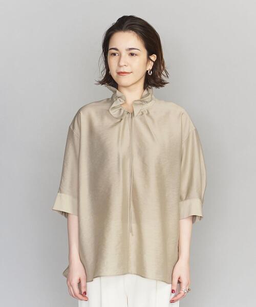 BEAUTY&YOUTH UNITED ARROWS（ビューティーアンドユースユナイテッドアローズ）の「BY シアーフリルネック6分袖ブラウス（シャツ/ブラウス・レディース・ベージュ/イエロー/ダークグリーン・FREE）」の4枚目の写真