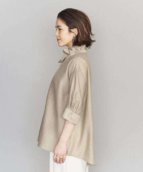 ビューティーアンドユース ホワイト×ブラック 水彩画風 透け感シアー 袖フリル BEAUTY&YOUTH UNITED ARROWS（ビューティーアンドユース
