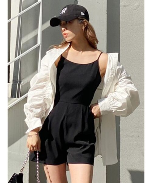 EVRIS（エヴリス）の「ショートコンビネゾン（つなぎ/オールインワン・レディース・グリーン/ブラック・FREE）」の2枚目の写真