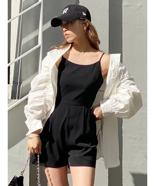 EVRIS（エヴリス）の「ショートコンビネゾン（つなぎ/オールインワン・レディース・グリーン/ブラック・FREE）」の7枚目の写真