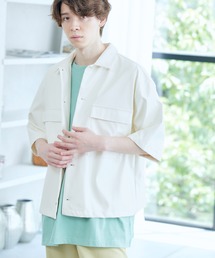 シンセティックレザー オーバーサイズ 1/2 sleeve CPOシャツ