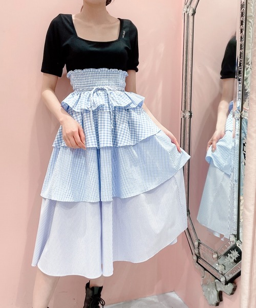 lilLilly シュガーケーキスカート ブルー lilLilly（リルリリー）の「2wayティアードスカート（スカート）」 - WEAR