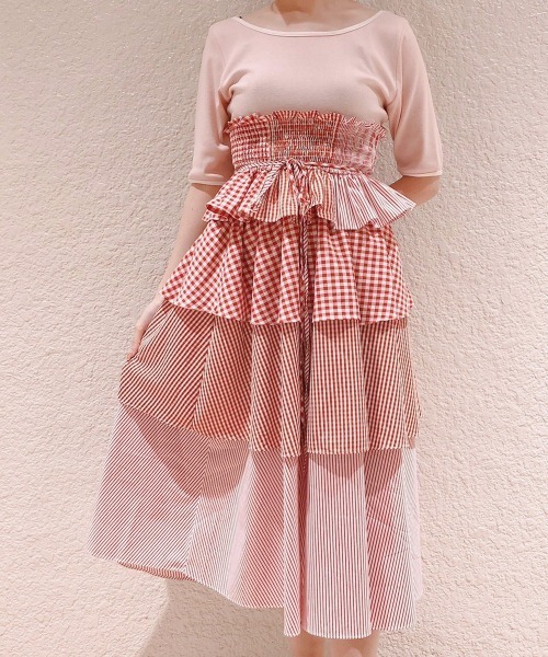 lilLilly リルリリー　2wayチェックフリルスカート　PINK 2wayチェックフリルスカート(PINK) | lilLilly official webstore