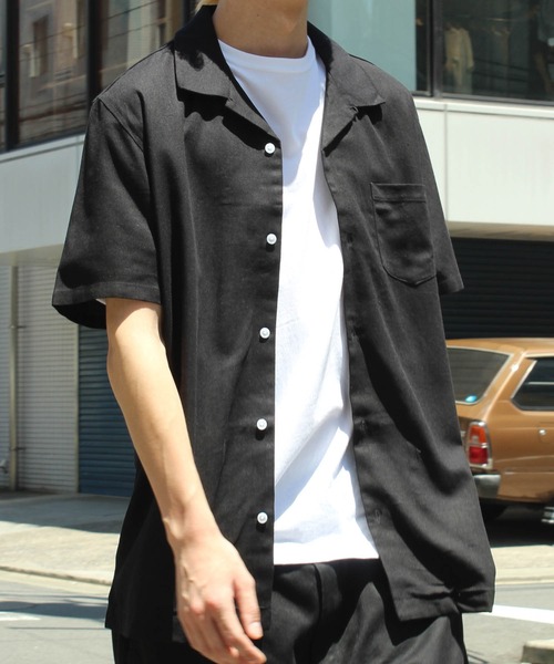 yield（イールド）の「【yield select apparel】麻レーヨン オープンカラーSSシャツ 104（シャツ/ブラウス・メンズ・ホワイト/ブラック/ネイビー/グレー/オリーブ/サックスブルー/ラベンダー/ワインレッド/ブルー・M/L/XL）」の3枚目の写真