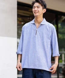 Beno | ストレッチ コットンリネン ストライプ リラックス カプリシャツ(シャツ/ブラウス)