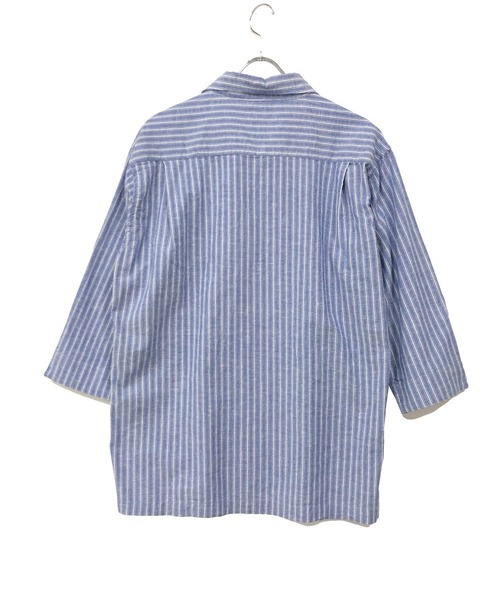 Beno（ビーノ）の「ストレッチ コットンリネン ストライプ リラックス カプリシャツ（シャツ/ブラウス・メンズ・オフホワイト/ライトベージュ/ブルー・LL/M/L）」の13枚目の写真