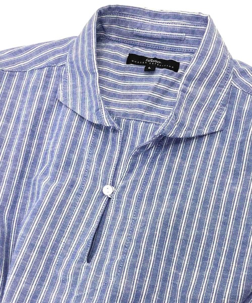 Beno（ビーノ）の「ストレッチ コットンリネン ストライプ リラックス カプリシャツ（シャツ/ブラウス・メンズ・オフホワイト/ライトベージュ/ブルー・LL/M/L）」の14枚目の写真