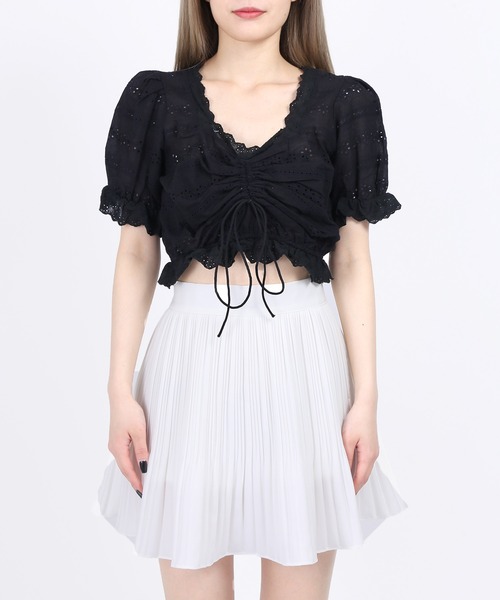 WC（ダブル シー）の「コットンレースドロスト半袖ブラウス（シャツ/ブラウス・レディース・ホワイト/ブラック・FREE）」の7枚目の写真