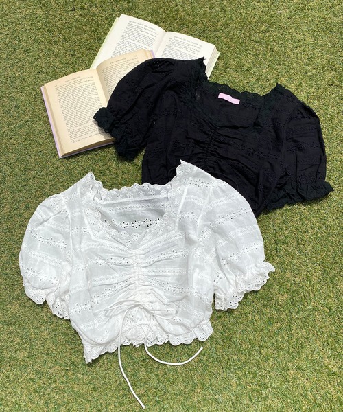 WC（ダブル シー）の「コットンレースドロスト半袖ブラウス（シャツ/ブラウス・レディース・ホワイト/ブラック・FREE）」の3枚目の写真