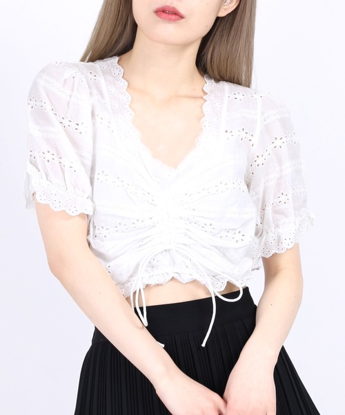 WC（ダブル シー）の「コットンレースドロスト半袖ブラウス（シャツ/ブラウス・レディース・ホワイト/ブラック・FREE）」の4枚目の写真