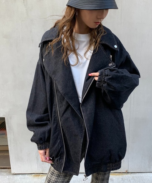 RASVOA(ラスボア)の「デニムオーバーライダースジャケット(ライダースジャケット・レディース・ブラック・FREE)」の1枚目の写真