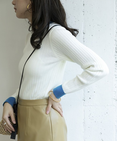 URBAN RESEARCH（アーバンリサーチ）の「バイカラーコンパクトリブニット（ニット/セーター・レディース・ブラック系その他/ベージュ系その他/ホワイト系その他/グリーン系その他/ブラウン系その他/イエロー系その他/ブルー系その他/ホワイト・FREE）」の9枚目の写真