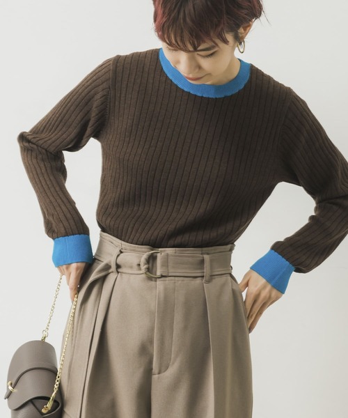 URBAN RESEARCH（アーバンリサーチ）の「バイカラーコンパクトリブニット（ニット/セーター・レディース・ブラック系その他/ベージュ系その他/ホワイト系その他/グリーン系その他/ブラウン系その他/イエロー系その他/ブルー系その他/ホワイト・FREE）」の11枚目の写真