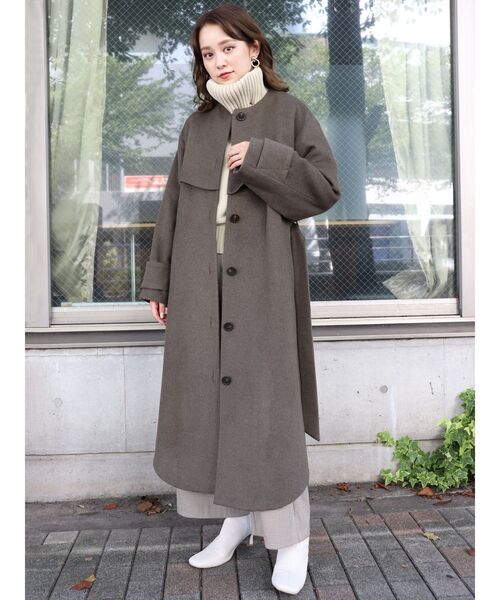 MURUA（ムルーア）の「ノーカラーレイヤードコート（ダウンジャケット/コート・レディース・アイボリー/ブラック/カーキ・1/2）」の3枚目の写真