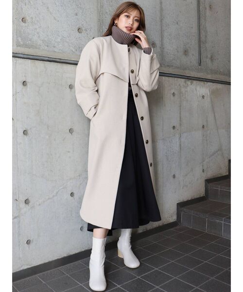 MURUA（ムルーア）の「ノーカラーレイヤードコート（ダウンジャケット/コート・レディース・アイボリー/ブラック/カーキ・1/2）」の6枚目の写真