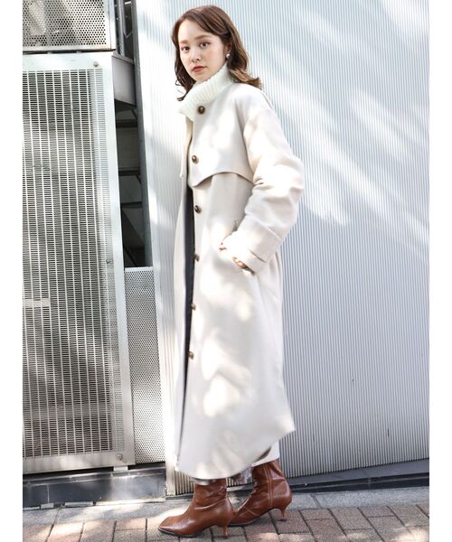 MURUA（ムルーア）の「ノーカラーレイヤードコート（ダウンジャケット/コート・レディース・アイボリー/ブラック/カーキ・1/2）」の8枚目の写真