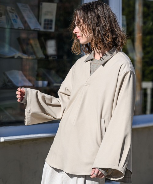 CASPER JOHN(キャスパージョン)の「Kersey tunic/カルゼチュニック(シャツ/ブラウス・メンズ・ホワイト/チャコールグレー/グレイッシュベージュ・SMALL/MEDIUM/LARGE)」の3枚目の写真