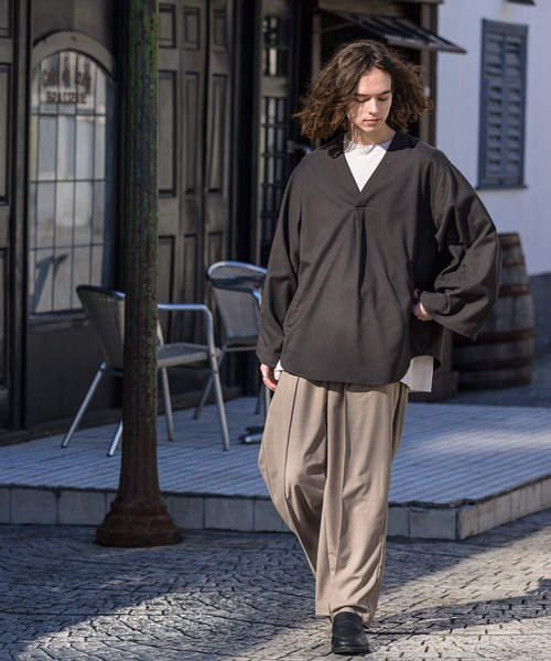 CASPER JOHN(キャスパージョン)の「Kersey tunic/カルゼチュニック(シャツ/ブラウス・メンズ・ホワイト/チャコールグレー/グレイッシュベージュ・SMALL/MEDIUM/LARGE)」の2枚目の写真
