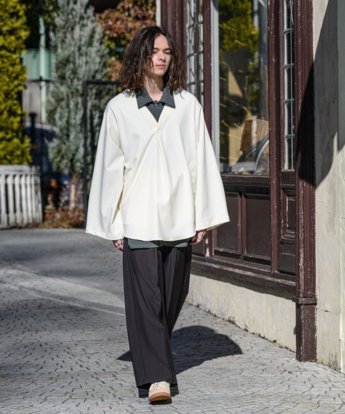 CASPER JOHN(キャスパージョン)の「Kersey tunic/カルゼチュニック(シャツ/ブラウス・メンズ・ホワイト/チャコールグレー/グレイッシュベージュ・SMALL/MEDIUM/LARGE)」の4枚目の写真