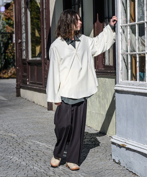 CASPER JOHN(キャスパージョン)の「Kersey tunic/カルゼチュニック(シャツ/ブラウス・メンズ・ホワイト/チャコールグレー/グレイッシュベージュ・SMALL/MEDIUM/LARGE)」の5枚目の写真