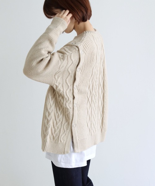 vingtrois（バントロア）の「【vingtrois】マルチwayケーブルニットプルオーバー（ニット/セーター・レディース・ライム/アイボリー/ブラック/グレイッシュベージュ・M）」の6枚目の写真