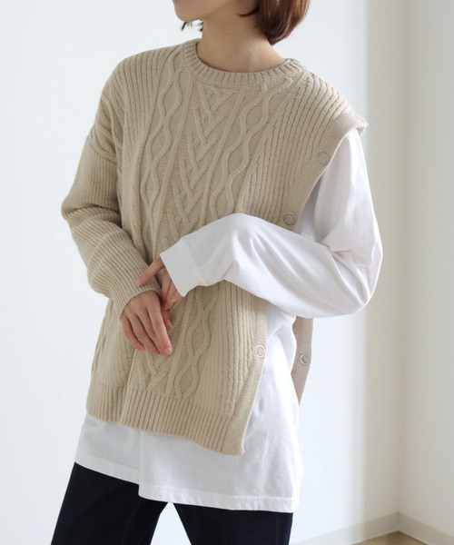 vingtrois（バントロア）の「【vingtrois】マルチwayケーブルニットプルオーバー（ニット/セーター・レディース・ライム/アイボリー/ブラック/グレイッシュベージュ・M）」の9枚目の写真
