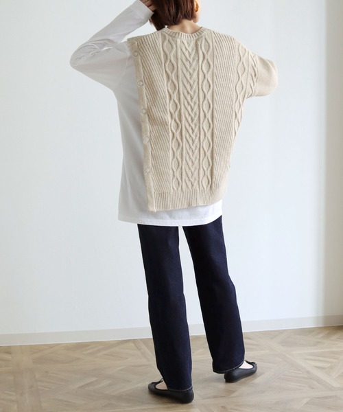 vingtrois（バントロア）の「【vingtrois】マルチwayケーブルニットプルオーバー（ニット/セーター・レディース・ライム/アイボリー/ブラック/グレイッシュベージュ・M）」の10枚目の写真