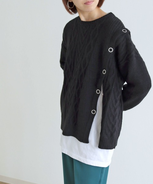 vingtrois（バントロア）の「【vingtrois】マルチwayケーブルニットプルオーバー（ニット/セーター・レディース・ライム/アイボリー/ブラック/グレイッシュベージュ・M）」の14枚目の写真