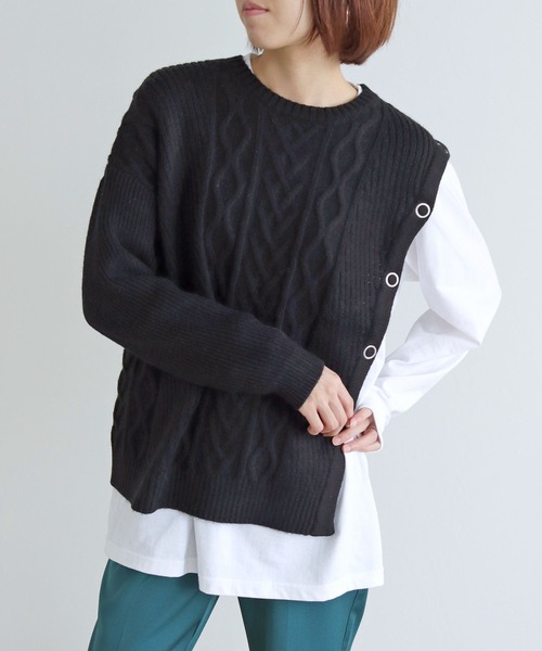 vingtrois（バントロア）の「【vingtrois】マルチwayケーブルニットプルオーバー（ニット/セーター・レディース・ライム/アイボリー/ブラック/グレイッシュベージュ・M）」の15枚目の写真