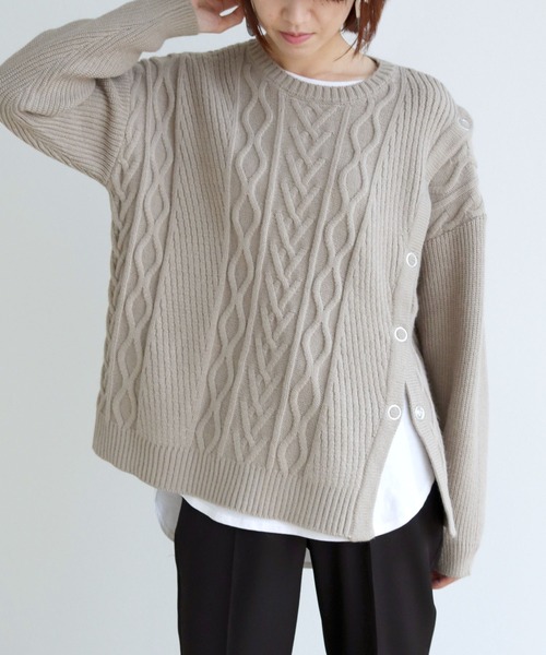 vingtrois（バントロア）の「【vingtrois】マルチwayケーブルニットプルオーバー（ニット/セーター・レディース・ライム/アイボリー/ブラック/グレイッシュベージュ・M）」の16枚目の写真
