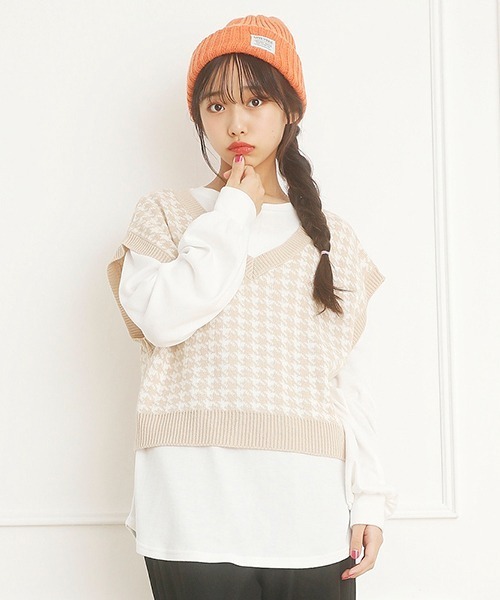 LOVETOXIC（ラブトキシック）の「千鳥ベスト×Tシャツセット（アンサンブル・キッズ・ベージュ/ライトグレー・SS/S/M/L）」の2枚目の写真