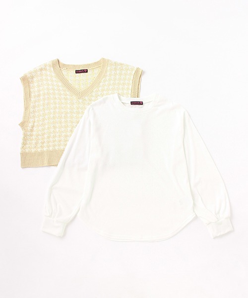 LOVETOXIC（ラブトキシック）の「千鳥ベスト×Tシャツセット（アンサンブル・キッズ・ベージュ/ライトグレー・SS/S/M/L）」の5枚目の写真