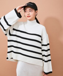 ADAM ET ROPE' | タートルボーダーニットプルオーバー(ニット/セーター)
