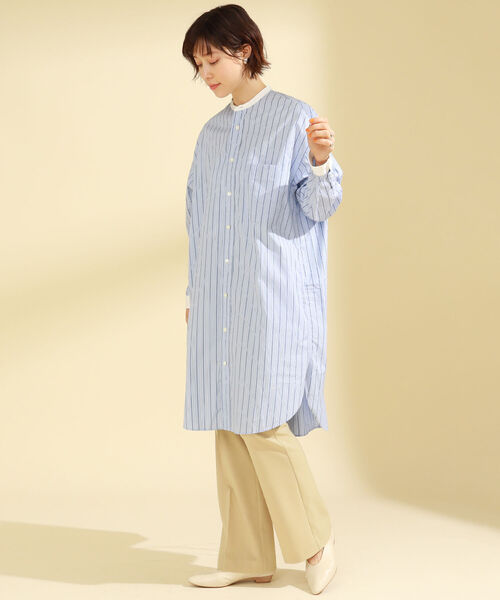 Ray BEAMS(レイビームス)の「GYMPHLEX / バンドカラー ロングスリーブ ドレス(シャツワンピース・レディース・グリーン/ブルー系その他・14)」の3枚目の写真