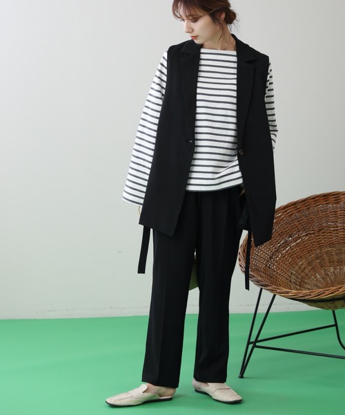 frames RAY CASSIN（フレームスレイカズン）の「WEB限定 センタープレスストレートパンツ セットアップ着用可（スラックス・レディース・ピンク/ブラック/イエロー×グリーン・FREE）」の9枚目の写真