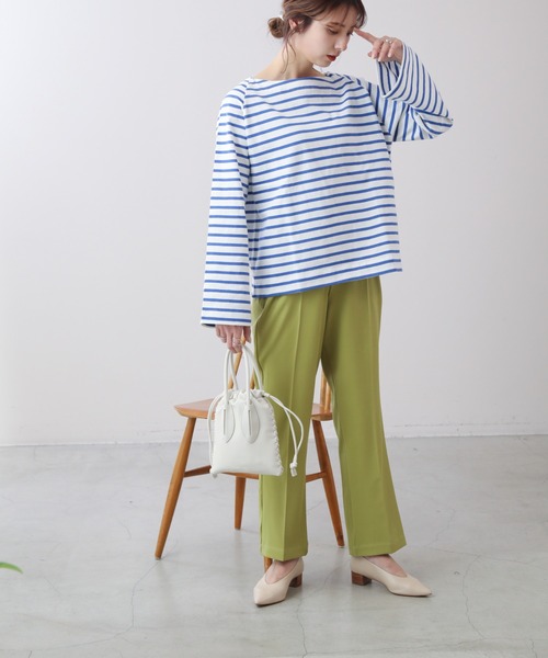 frames RAY CASSIN（フレームスレイカズン）の「WEB限定 センタープレスストレートパンツ セットアップ着用可（スラックス・レディース・ピンク/ブラック/イエロー×グリーン・FREE）」の12枚目の写真