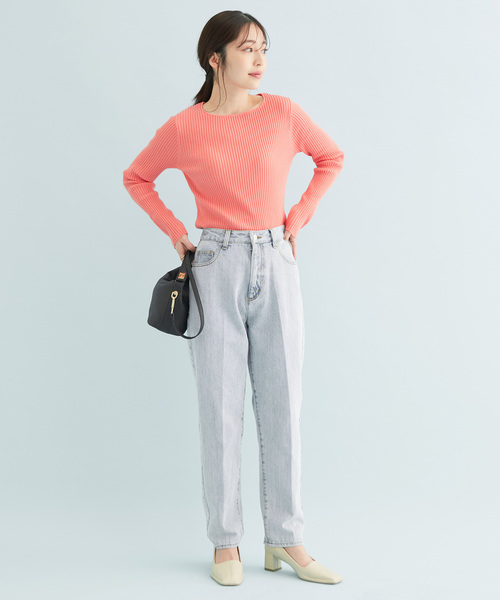 VIS(ビス)の「ボーダー/無地スクエアネック金釦付きリブニット(ニット/セーター・レディース・ホワイト/ネイビー/グリーン/ホワイト系その他/ピンク系その他2・FREE)」の7枚目の写真