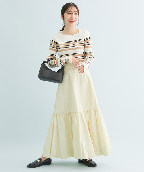 VIS(ビス)の「ボーダー/無地スクエアネック金釦付きリブニット(ニット/セーター・レディース・ホワイト/ネイビー/グリーン/ホワイト系その他/ピンク系その他2・FREE)」の18枚目の写真