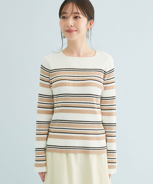 VIS(ビス)の「ボーダー/無地スクエアネック金釦付きリブニット(ニット/セーター・レディース・ホワイト/ネイビー/グリーン/ホワイト系その他/ピンク系その他2・FREE)」の20枚目の写真