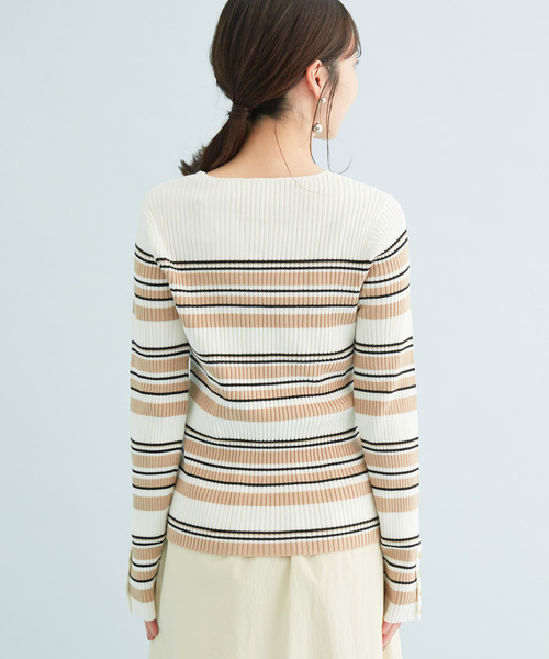 VIS(ビス)の「ボーダー/無地スクエアネック金釦付きリブニット(ニット/セーター・レディース・ホワイト/ネイビー/グリーン/ホワイト系その他/ピンク系その他2・FREE)」の22枚目の写真