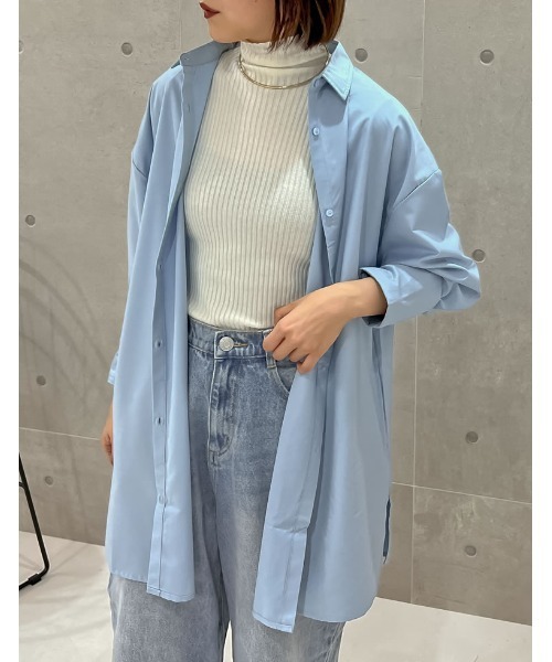 Re:EDIT（リエディ）の「[神山まりあさん着用]オーバーサイズシャツチュニック（シャツ/ブラウス・レディース・ブラック/ブルー/ホワイト/ストライプ・SMALL/MEDIUM/LARGE）」の15枚目の写真