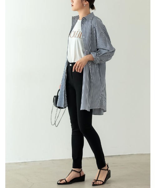 Re:EDIT（リエディ）の「[神山まりあさん着用]オーバーサイズシャツチュニック（シャツ/ブラウス・レディース・ブラック/ブルー/ホワイト/ストライプ・SMALL/MEDIUM/LARGE）」の18枚目の写真