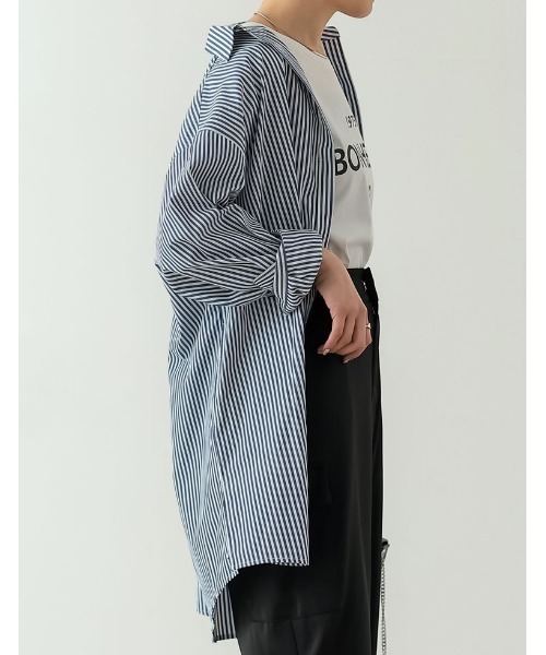 Re:EDIT（リエディ）の「[神山まりあさん着用]オーバーサイズシャツチュニック（シャツ/ブラウス・レディース・ブラック/ブルー/ホワイト/ストライプ・SMALL/MEDIUM/LARGE）」の21枚目の写真