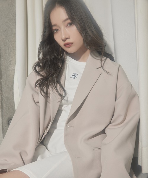 ANDGEEBEE（アンジービー）の「UNISEX ルーズテーラードジャケット（テーラードジャケット・レディース・ベージュ/ブラック×ホワイト・MEDIUM）」の7枚目の写真