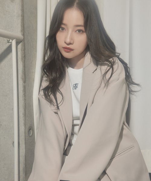 ANDGEEBEE（アンジービー）の「UNISEX ルーズテーラードジャケット（テーラードジャケット・レディース・ベージュ/ブラック×ホワイト・MEDIUM）」の8枚目の写真