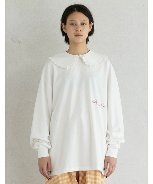 Little sunny bite（リトルサニーバイト）の「Big collar long tee（Tシャツ/カットソー・レディース・ホワイト/ブラック/イエロー/ブルー・FREE）」の2枚目の写真