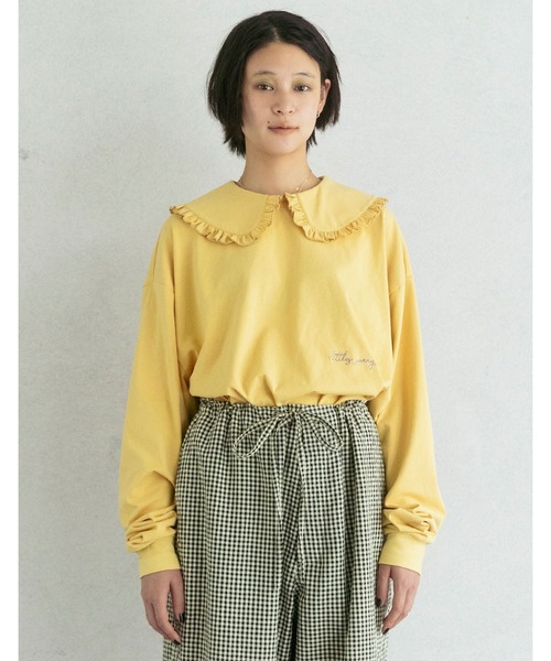 Little sunny bite（リトルサニーバイト）の「Big collar long tee（Tシャツ/カットソー・レディース・ホワイト/ブラック/イエロー/ブルー・FREE）」の4枚目の写真