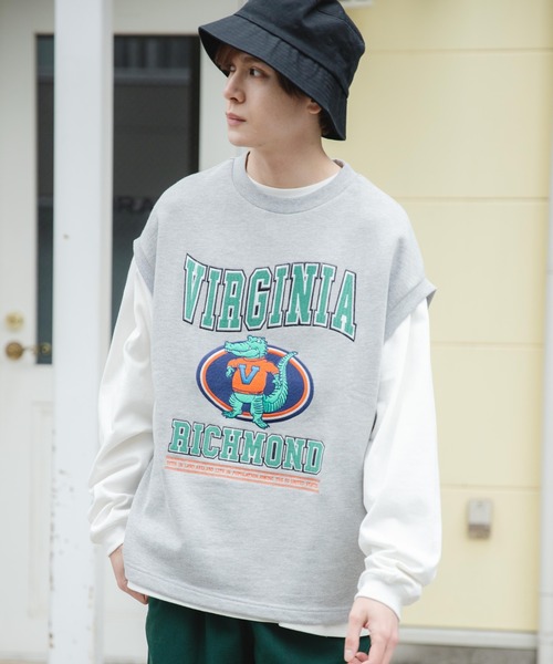 WEGO（ウィゴー）の「WEGO/ヘビーウエイト チームロゴ刺繍ルーズベスト（ベスト・メンズ・杢グレー/パープル/ブラック/ダークグリーン・FREE）」の12枚目の写真