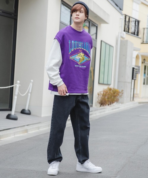 WEGO（ウィゴー）の「WEGO/ヘビーウエイト チームロゴ刺繍ルーズベスト（ベスト・メンズ・杢グレー/パープル/ブラック/ダークグリーン・FREE）」の18枚目の写真